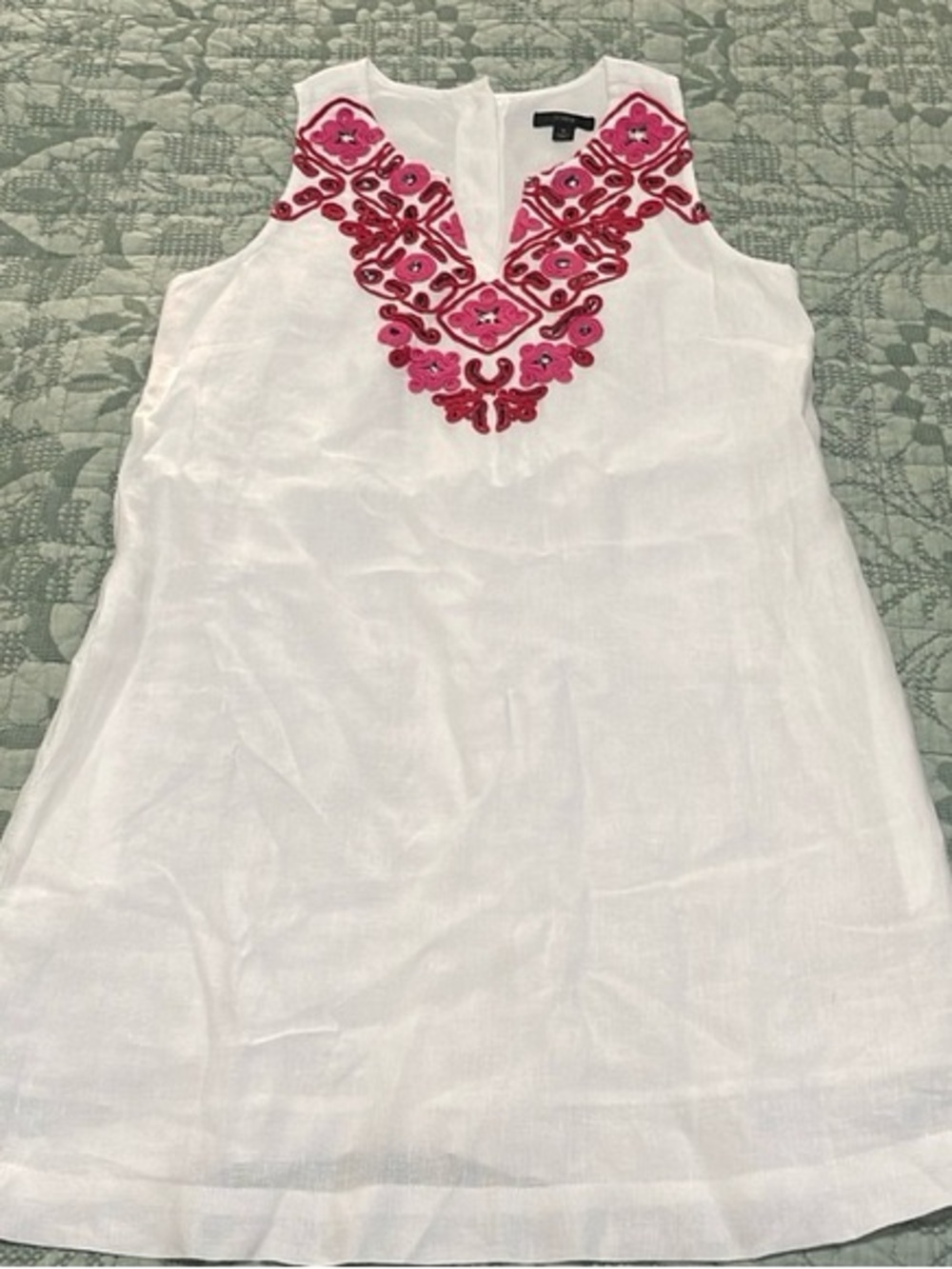 J. Crew White Sleeveless Tunic with Pink and Red Floral Embroidery XL - Picture 2 of 6